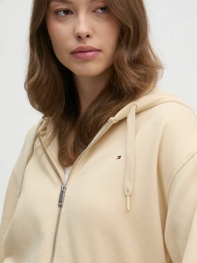 Sweat zippé à capuche reg flag beige - TOMMY HILFIGER