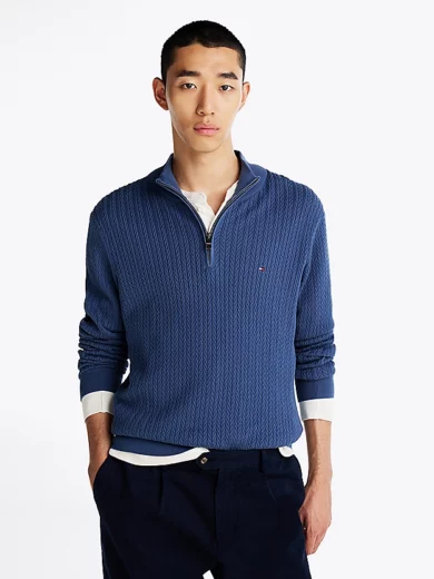 Pull tissage chevron à demi-zip - TOMMY HILFIGER