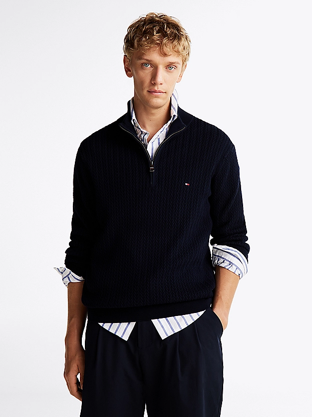 Pull tissage chevron à demi-zip - TOMMY HILFIGER