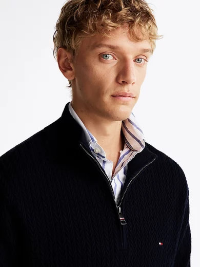 Pull tissage chevron à demi-zip - TOMMY HILFIGER