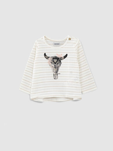Tee-shirt blanc cassé visuel crâne de vache bébé fille - IKKS