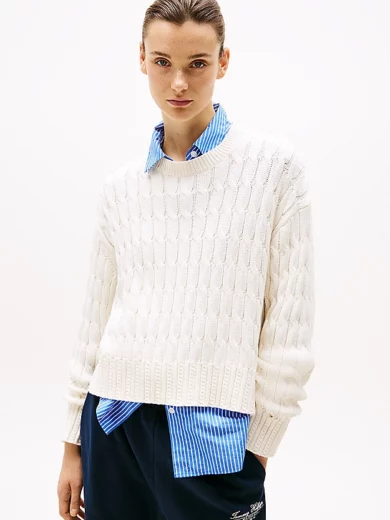 Pull en maille torsadée à col ras-du-cou - TOMMY HILFIGER