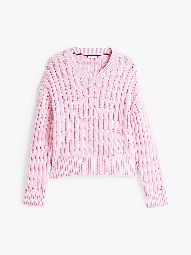Pull en maille torsadée à col ras-du-cou - TOMMY HILFIGER