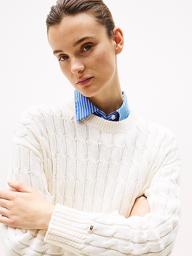 Pull en maille torsadée à col ras-du-cou - TOMMY HILFIGER