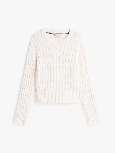 Pull en maille torsadée à col ras-du-cou - TOMMY HILFIGER