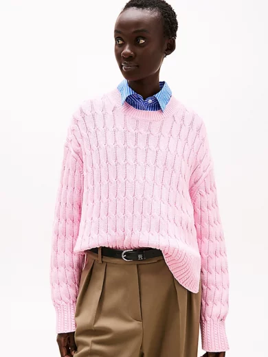 Pull en maille torsadée à col ras-du-cou - TOMMY HILFIGER