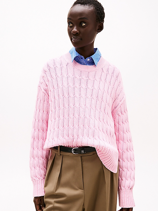 Pull en maille torsadée à col ras-du-cou - TOMMY HILFIGER