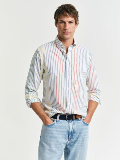 Chemise regular fit en coton Oxford à rayures multicolores - GANT