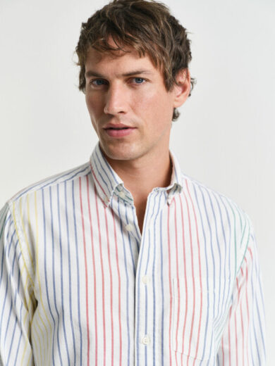 Chemise regular fit en coton Oxford à rayures multicolores - GANT