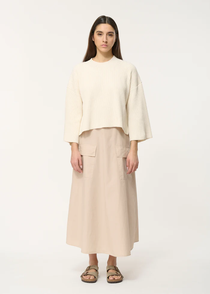 Jupe midi beige en popeline de coton - HUMILITY