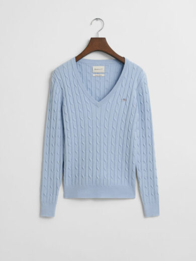 Pull col V en maille de coton stretch à torsades - TOMMY HILFIGER