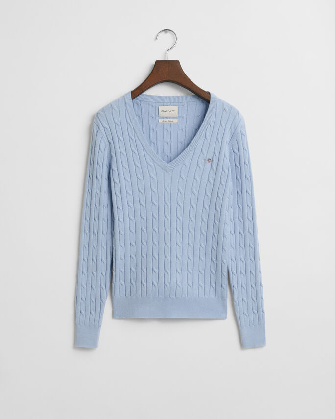 Pull col V en maille de coton stretch à torsades - TOMMY HILFIGER