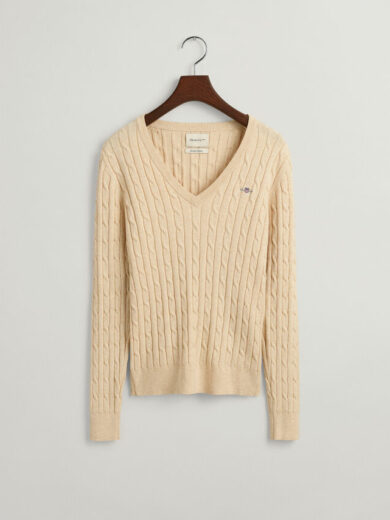 Pull col V en maille de coton stretch à torsades - TOMMY HILFIGER
