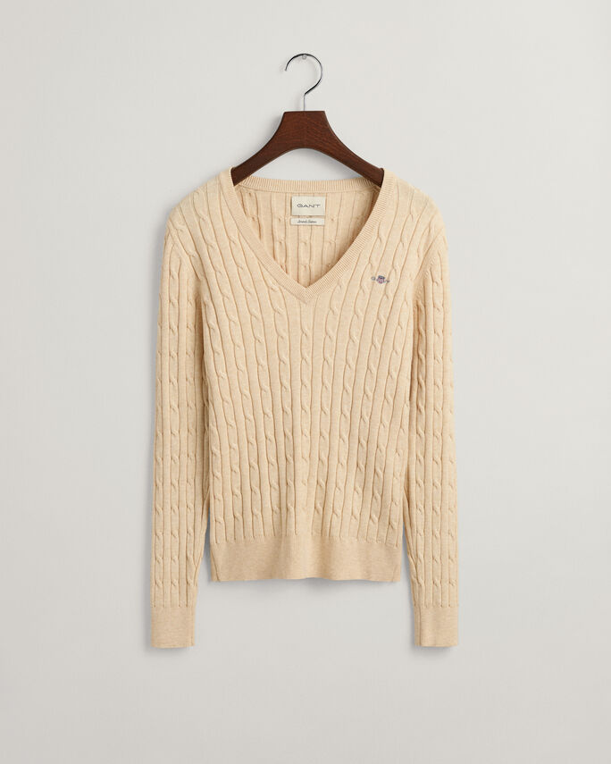 Pull col V en maille de coton stretch à torsades - TOMMY HILFIGER