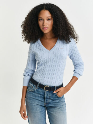 Pull col V en maille de coton stretch à torsades - TOMMY HILFIGER