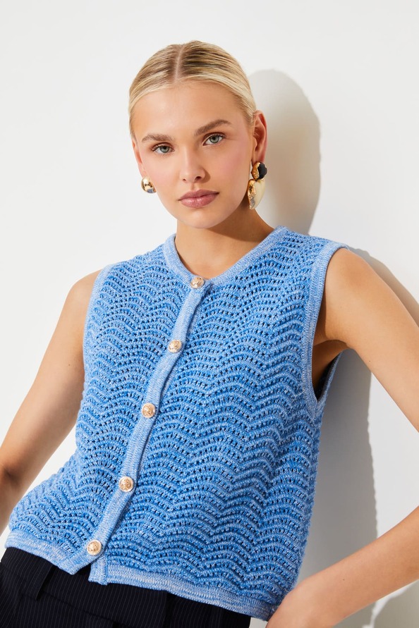 Gilet fantaisie sans manches bleu jeans sans manche - SUNCOO