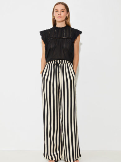 Pantalon large fluide à rayures - SUNCOO