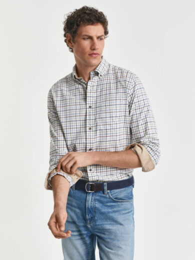 Chemise coupe regular en sergé à carreaux - GANT
