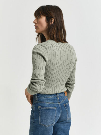 Pull col V en maille de coton stretch à torsades - GANT