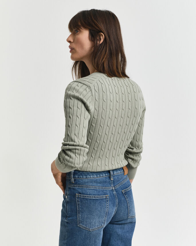 Pull col V en maille de coton stretch à torsades - GANT