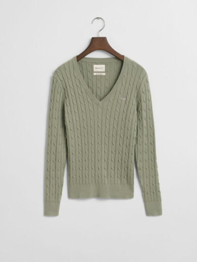 Pull col V en maille de coton stretch à torsades - GANT