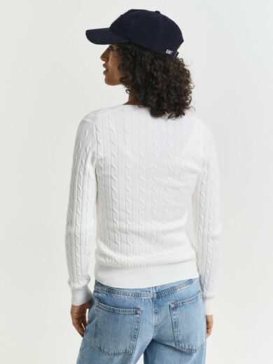 Pull col V en maille de coton stretch à torsades - GANT