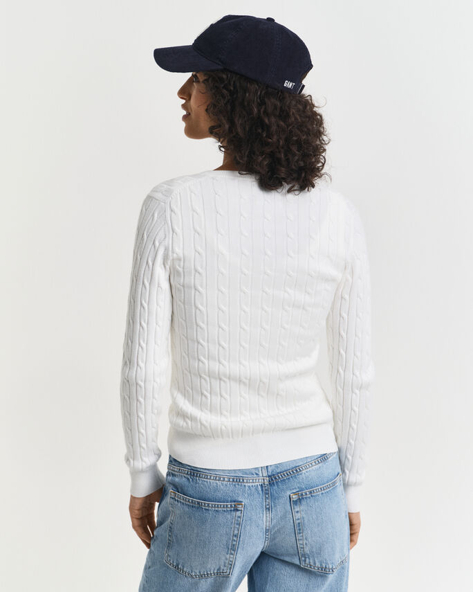 Pull col V en maille de coton stretch à torsades - GANT