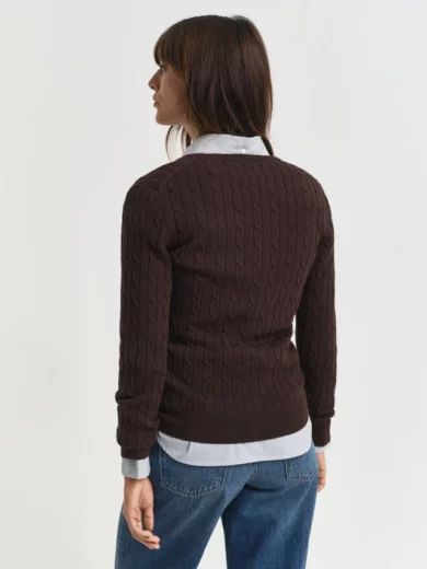 Pull col V en maille de coton stretch à torsades - GANT